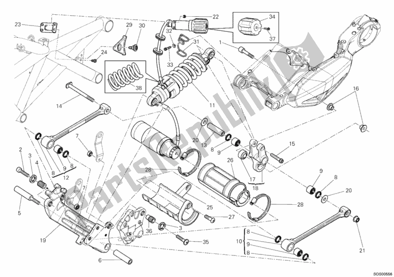 Tutte le parti per il Ammortizzatore Posteriore del Ducati Diavel USA 1200 2012